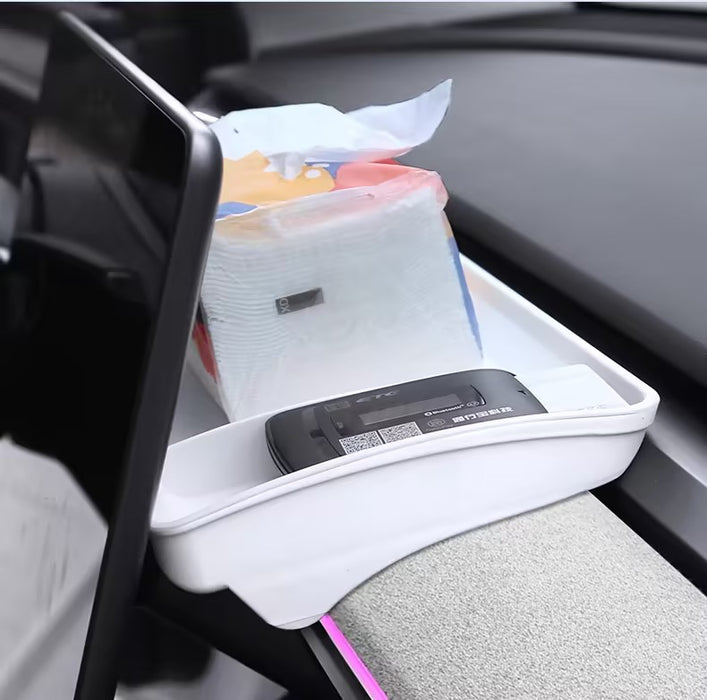 Thetapai Hidden Screen Rear Organizer Tray White for Tesla Model 3 Y