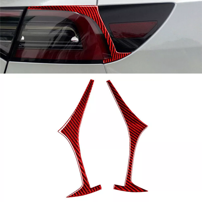 For Tesla Model Y Model 3 Rear Headlight Eyelid Eyebrow Cover Trim Red Carbon Fiber