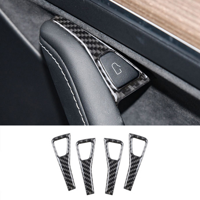 For Tesla Model Y Model 3 4PCS Window Lift Switch Button Cover Trim Carbon Fiber Black