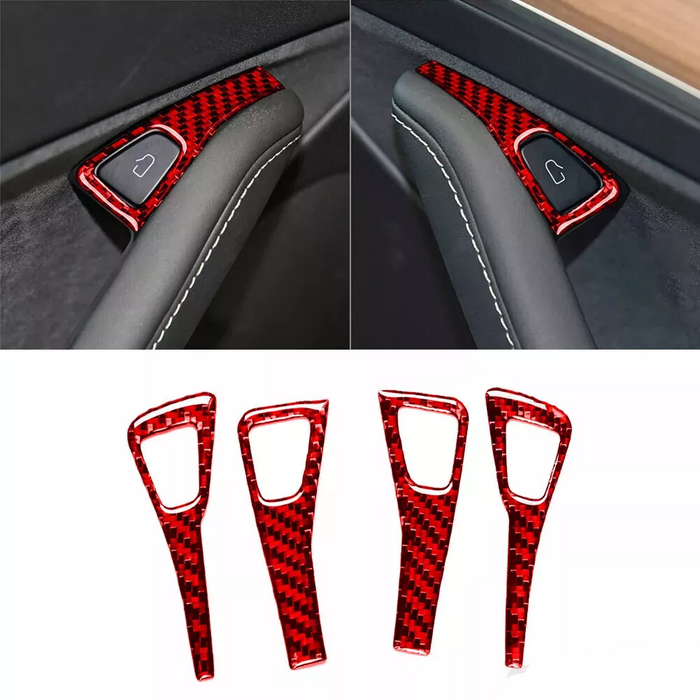 For Tesla Model Y Model 3 4PCS Window Lift Switch Button Cover Trim Carbon Fiber Red