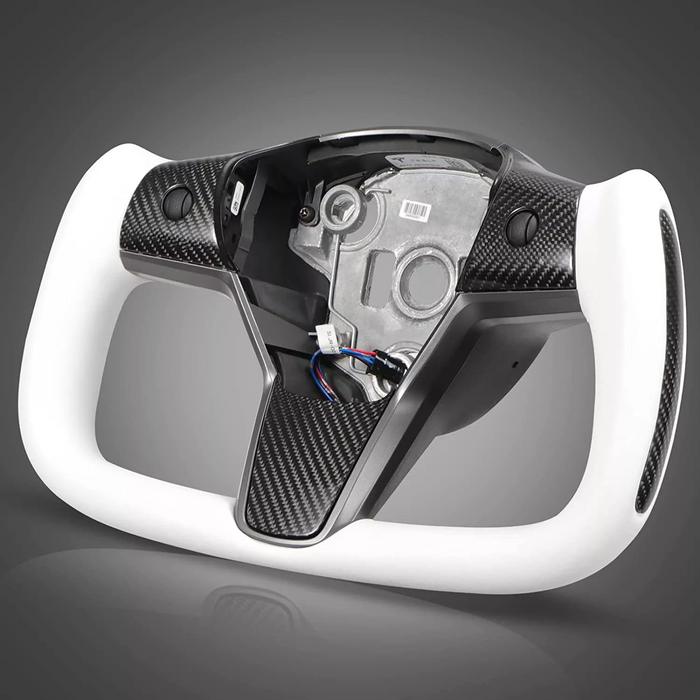 Thetapai Steering Wheel For 2017-2023 Tesla Model 3 Model Y White Carbon Fiber