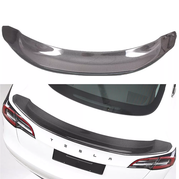 For 2017-2023 Tesla Model 3 V Style Spoiler Wing Rear Trunk Lip Glossy Carbon Fiber