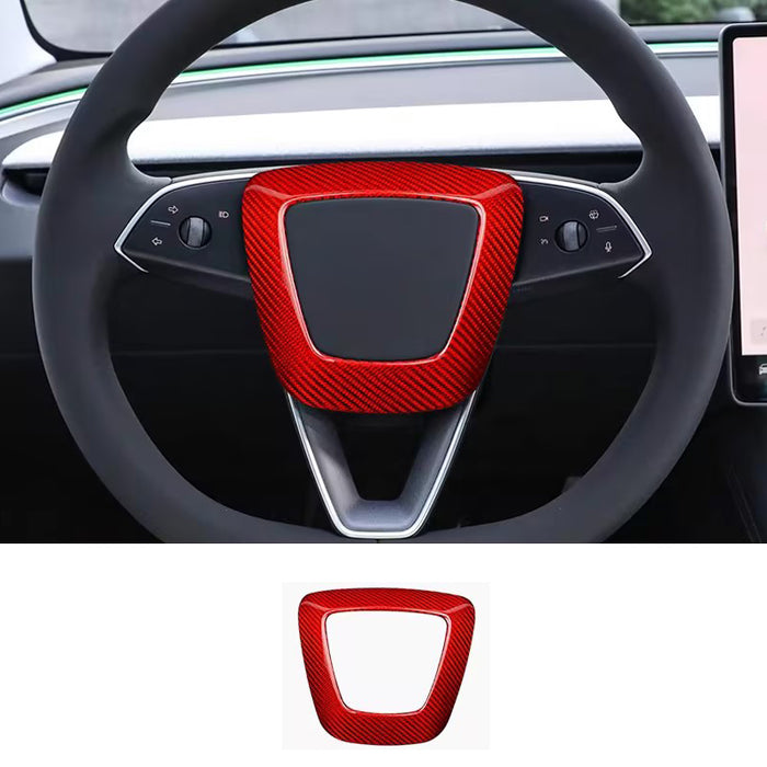 Thetapai Steering Wheel Panel Frame Sticker Red for 2024 Tesla Model 3