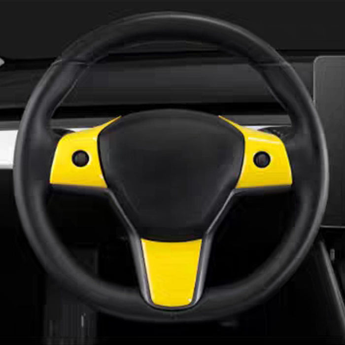 Thetapai Steering Wheel Control Frame Cover Yellow for Tesla Model 3 Y