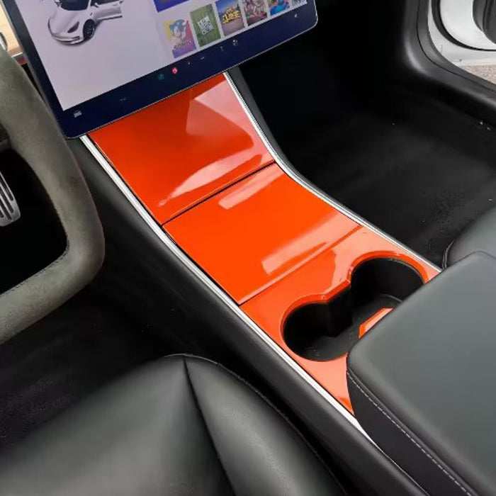 Thetapai Center Console Cover Stickers Orange for Tesla Model 3