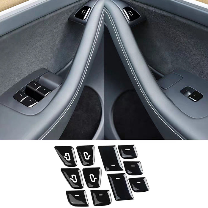 Thetapai Window Button Door Lock Stickers Black for Tesla Model 3 Y