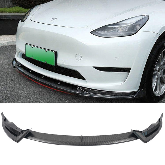 For Tesla Model Y 2020-2024 ABS Front Bumper Lip Spoiler Splitter Carbon Fiber