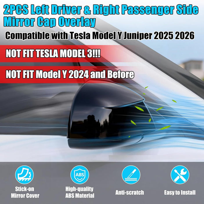 Thetapai Mirror Guard Covers Glossy Black For Tesla Model Y Juniper