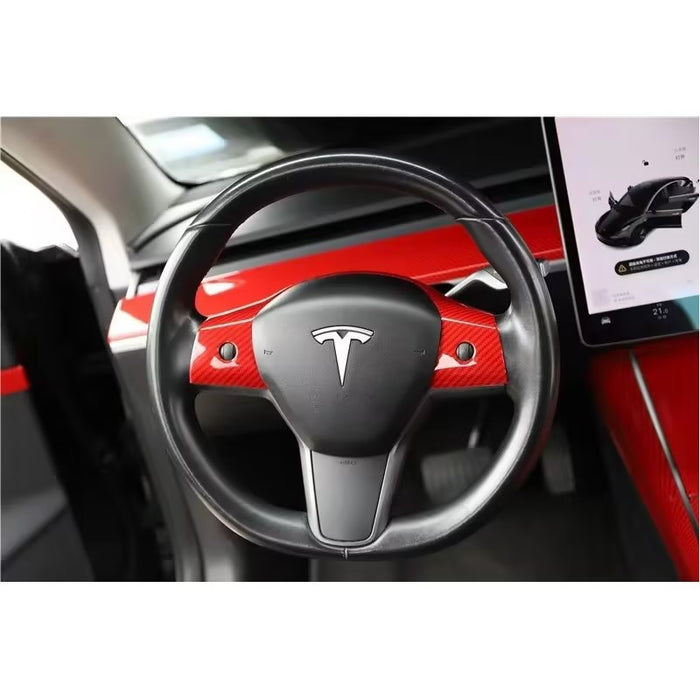 Thetapai Steering Wheel Control Frame Cover Red for Tesla Model 3 Y