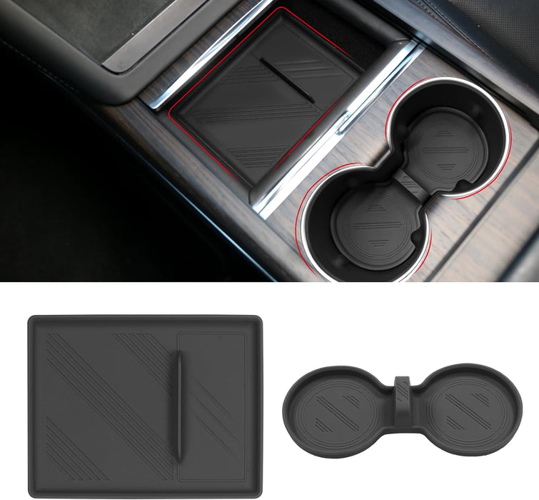 For Tesla Model X Model S Cup Holder Insert Pad and Console Organizer Tray