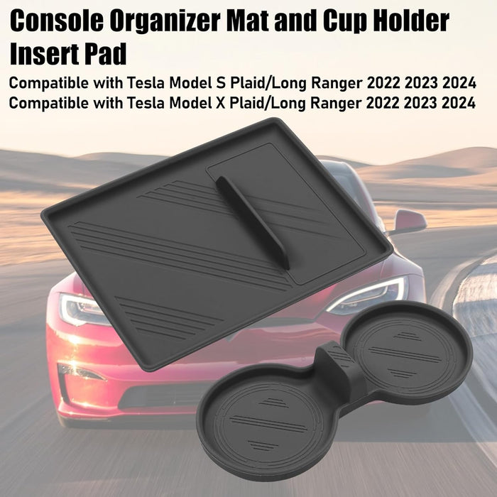 For Tesla Model X Model S Cup Holder Insert Pad and Console Organizer Tray